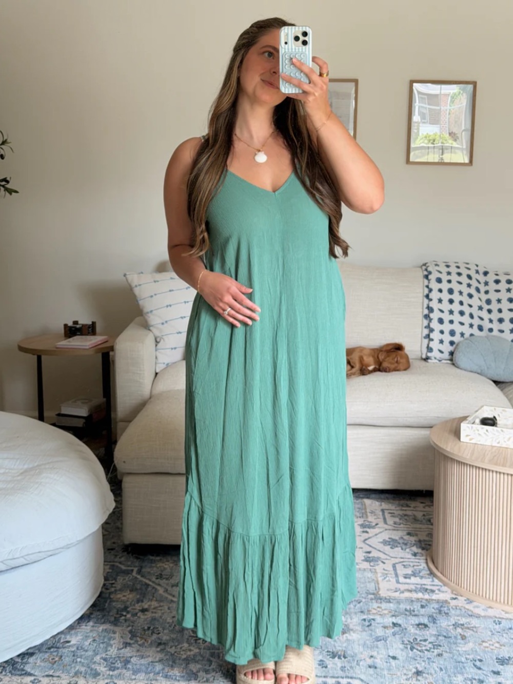 Love stitch V-Neck Maxi Dress in Sage Green